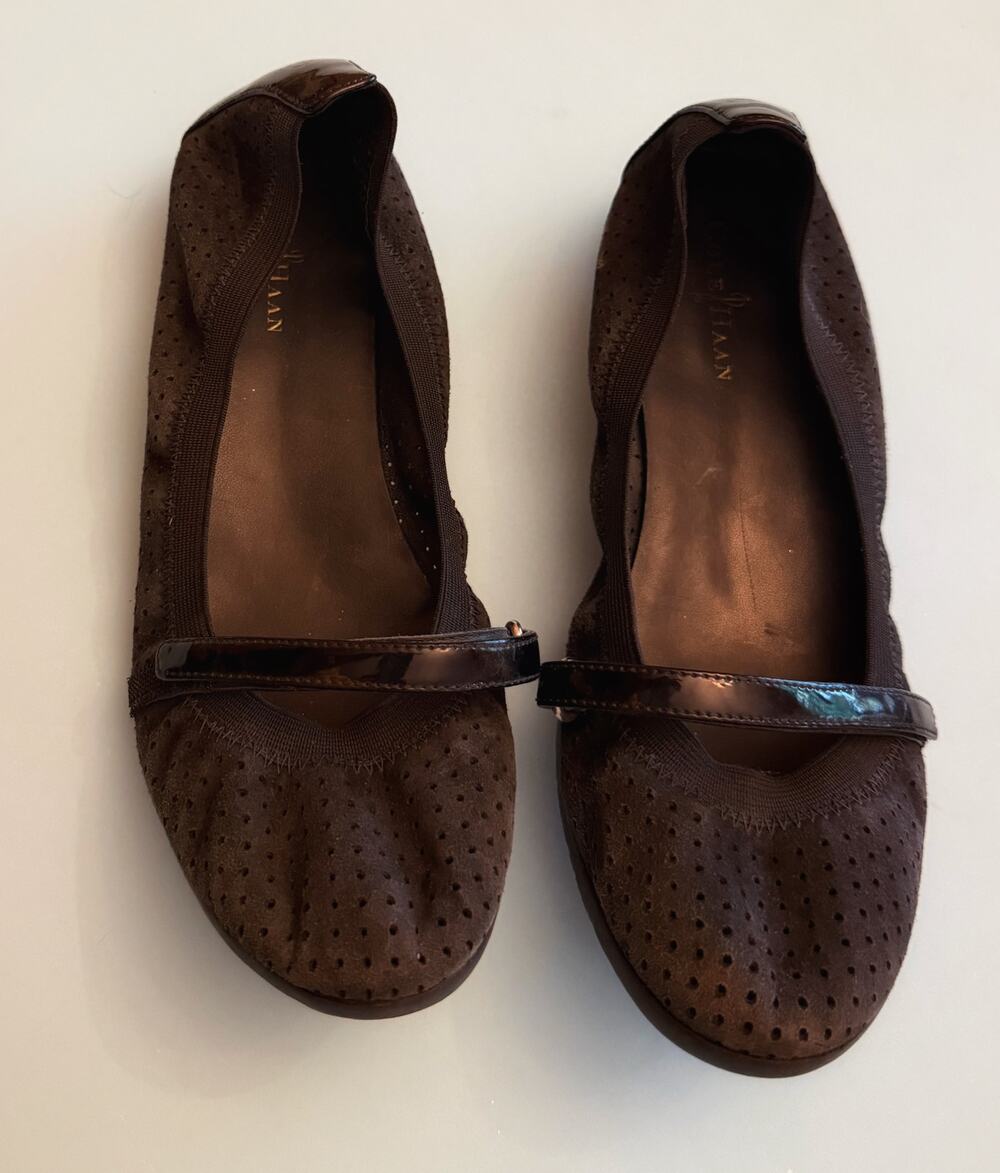 NWOB Cole Haan Black Perforated Mary Jane Ballet Flats Patent Strap 6.5